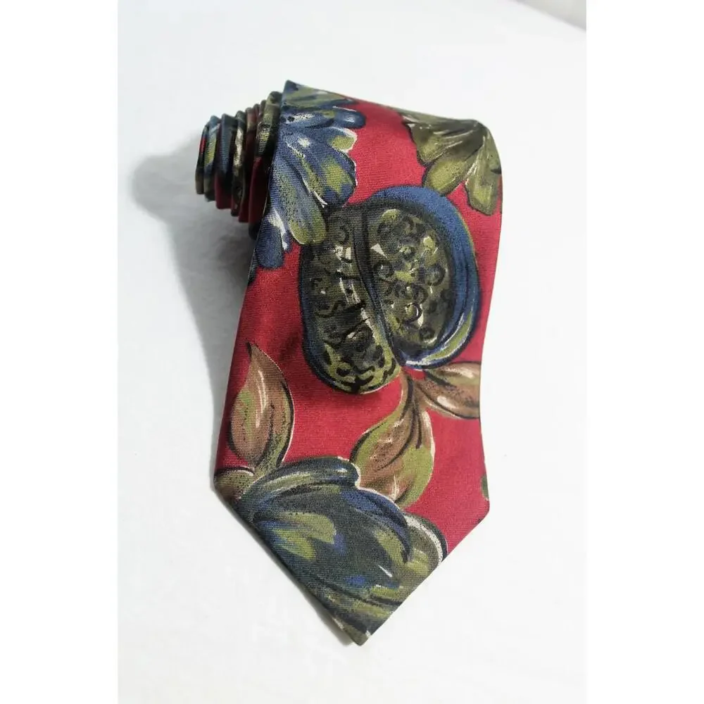 Vintage STUART HUGHES Silk Necktie, Maroon-Blue-Green, 4 X 56 Inches